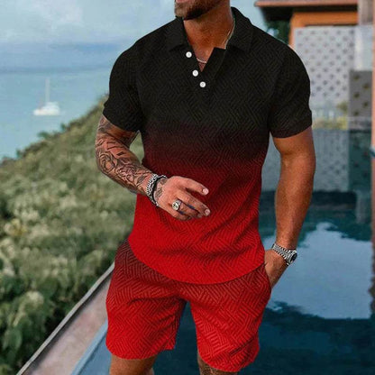 Vibrant 3D Printed Summer Men’s Polo Shirt & Shorts Set - Casual Fashion - Buy Center US