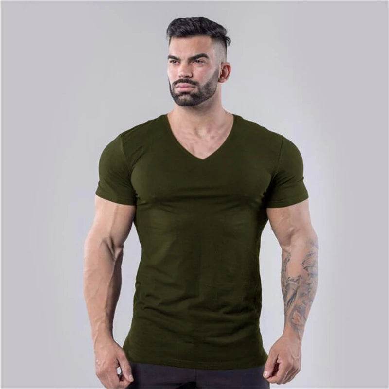 Muscleguys Men’s V-Neck Gym T-Shirt - Slim Fit, Breathable Cotton - Buy Center US