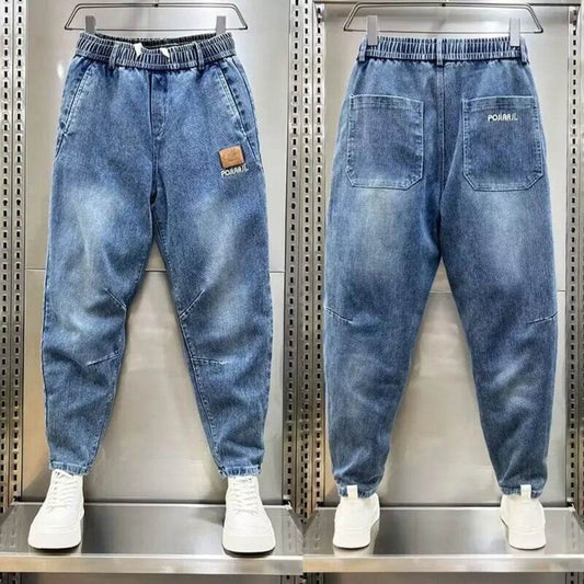 Korean Fashion Men’s Denim Harem Pants - Embroidered Loose Fit Jeans - Buy Center US