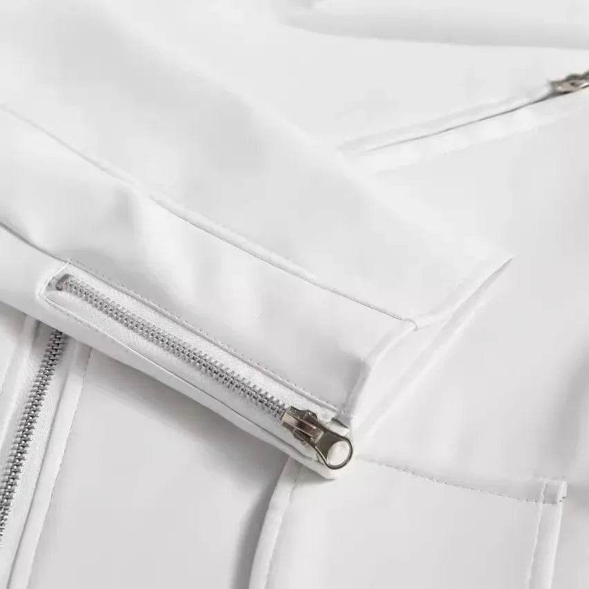 Men's White PU Leather Motorcycle Jacket - Casual Long Sleeve Coat - Buy Center US