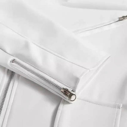 Men's White PU Leather Motorcycle Jacket - Casual Long Sleeve Coat - Buy Center US