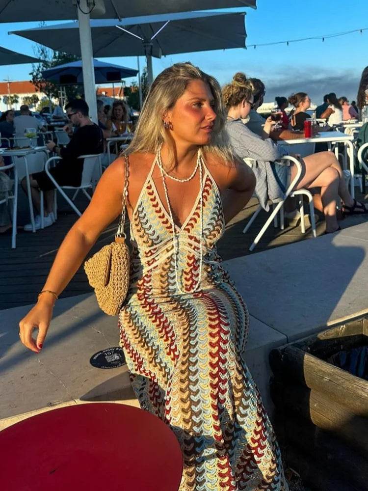 Beainmmry Colorful Deep V-neck Maxi Dress - Chic Sleeveless Design - Buy Center US