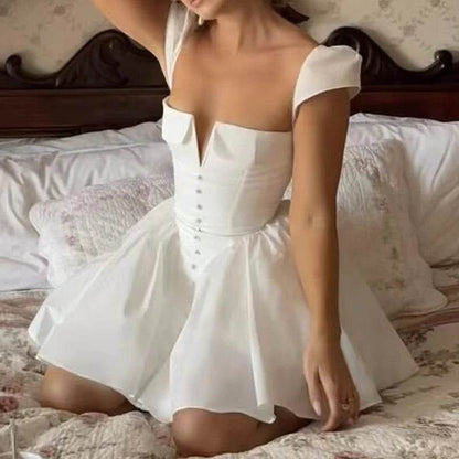 YENKYE White Mini Dress - Women’s Fit and Flare Summer Party Style - Buy Center US