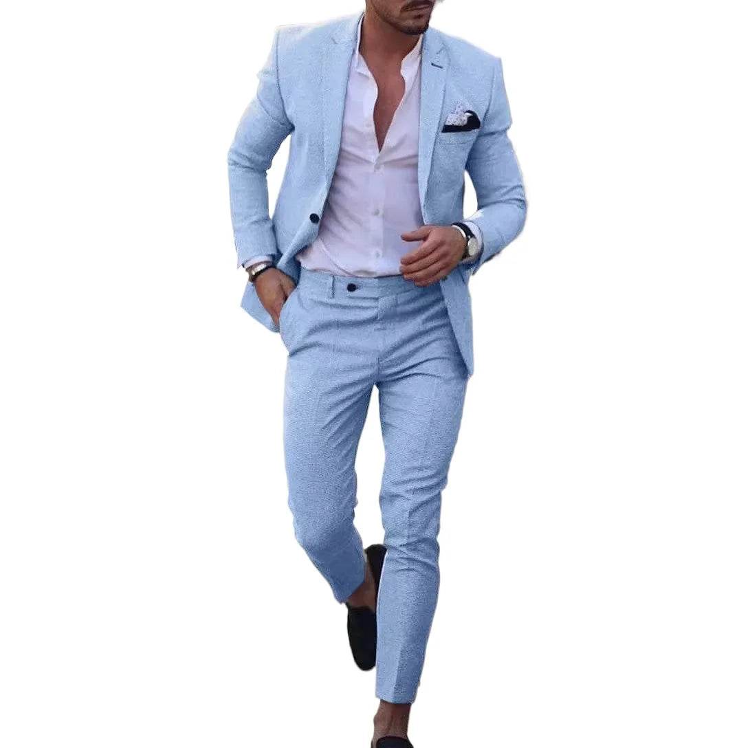 Zmbanpise Men's 2-Piece Linen Suit - Smart Casual Wedding Attire - Buy Center US