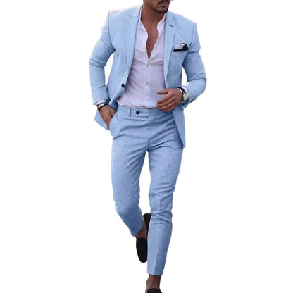 Zmbanpise Men's 2-Piece Linen Suit - Smart Casual Wedding Attire - Buy Center US