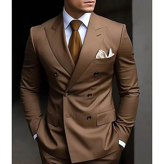High Quality Brown Men's Suits - Double Breasted Slim Fit Blazer & Pants - Buy Center US