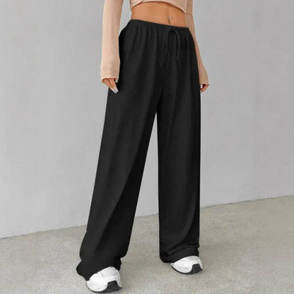 Women's Casual Wide Leg Trousers - Elastic Waist, Pure Color Pants - Buy Center US