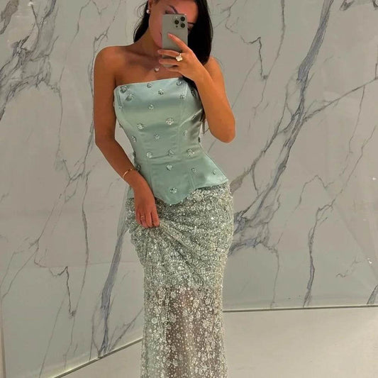Women's Strapless Lace Evening Gown - Customized Retro Design - Buy Center US