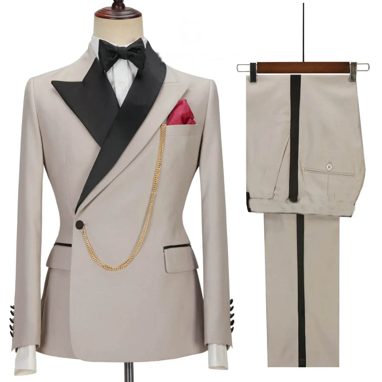 2024 Custom Black Tuxedo Suit for Men - Double Breasted, Peaked Lapel - Buy Center US