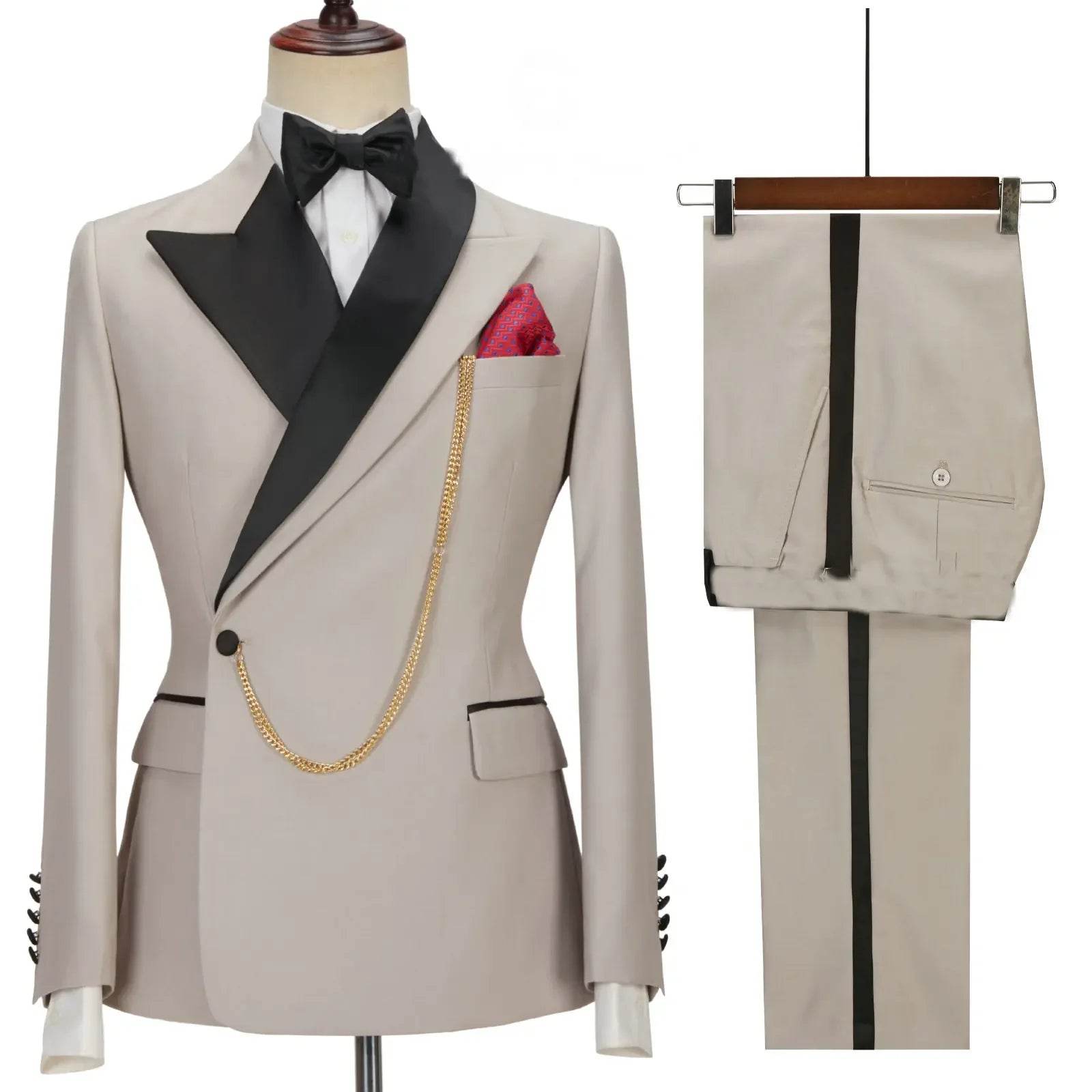 2024 Custom Black Tuxedo Suit for Men - Double Breasted, Peaked Lapel - Buy Center US