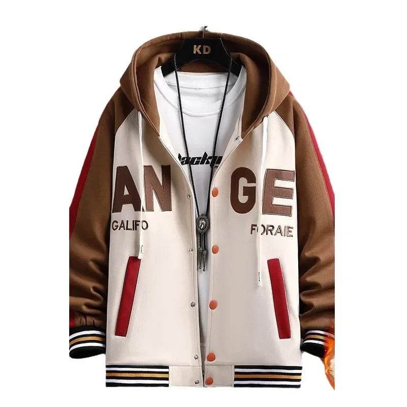 Trendy Letter Print Hooded Jacket - Men's Loose Fit Color Blocking Cardigan - Buy Center US