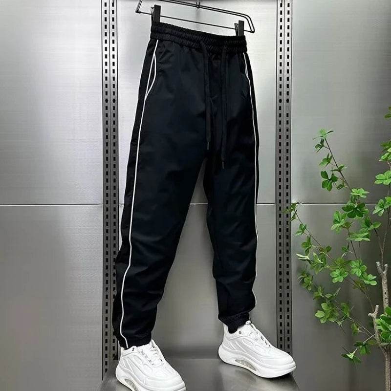 Korean Style Ice Silk Joggers for Men - Casual Ankle-Length Harem Pants - Buy Center US