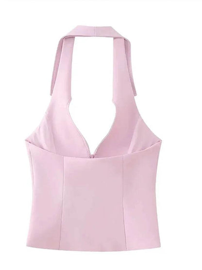 Women's Pink Shorts Set - Sexy V Neck Sleeveless Top for Summer - Buy Center US