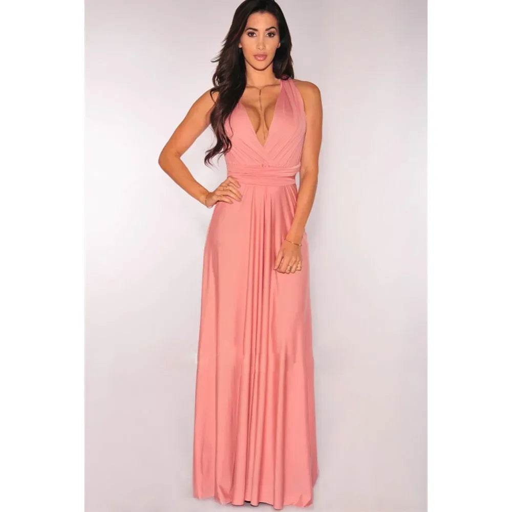 Bohemian V-Neck Maxi Dress - Sexy Sleeveless Summer Gown for Women - Buy Center US