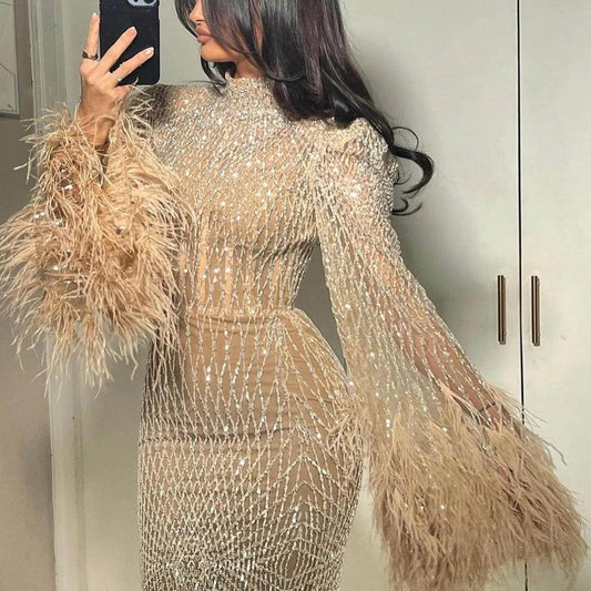 Sharon Said Luxury Evening Dress - High Neck, Full Sleeve, Beaded Gown - Buy Center US