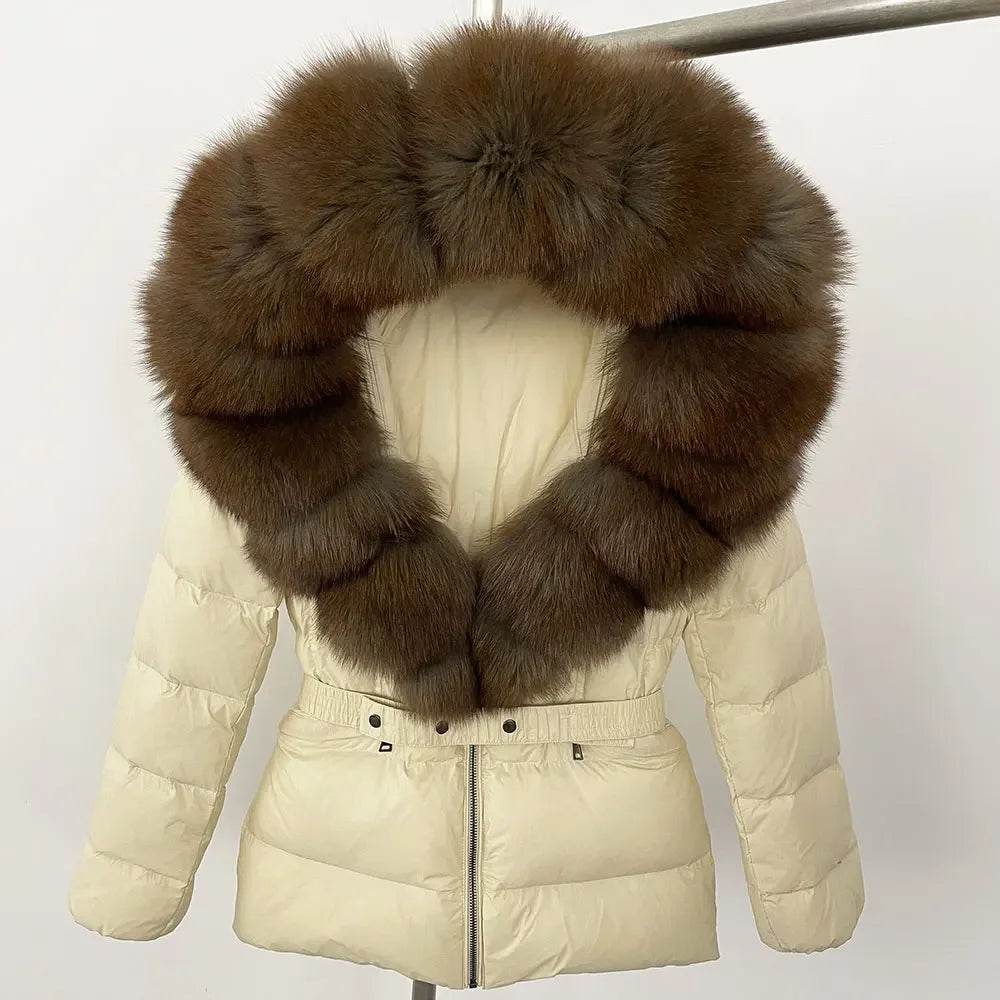 Elegant Large Real Fox Fur Coat - 90% Duck Down Puffer Jacket - Buy Center US