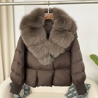 Women's Thick Warm Fox Fur Collar Coat - Casual Duck Down Jacket - Buy Center US