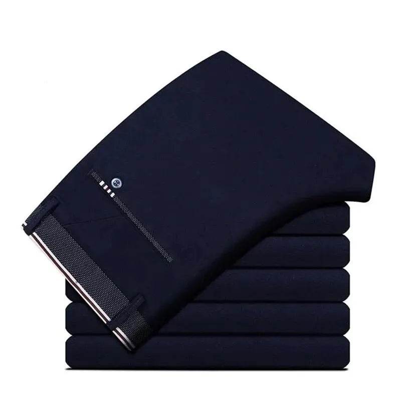 Men's Elastic Straight Pants - Casual Business Trousers in Solid Colors - Buy Center US