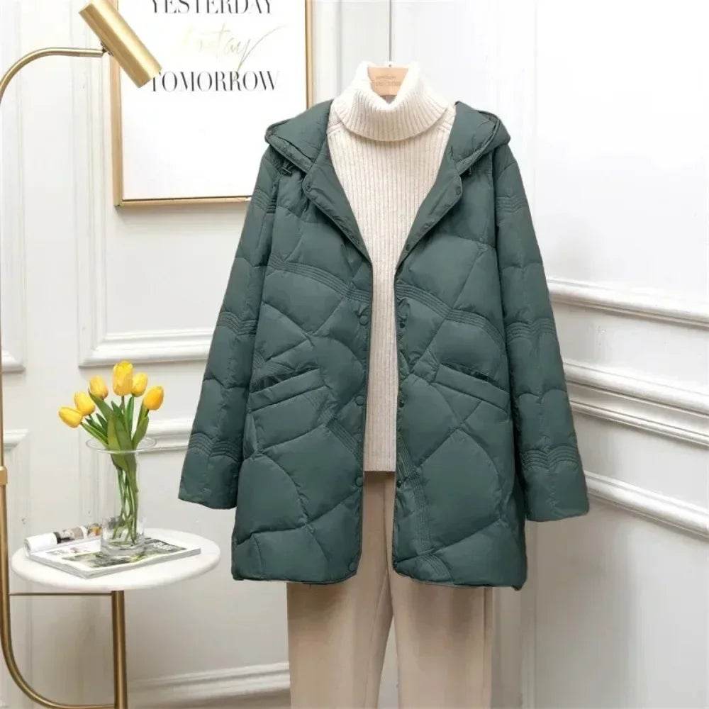 Women's Oversize Puffer Jacket - Casual Mid-length Duck Down Coat - Buy Center US