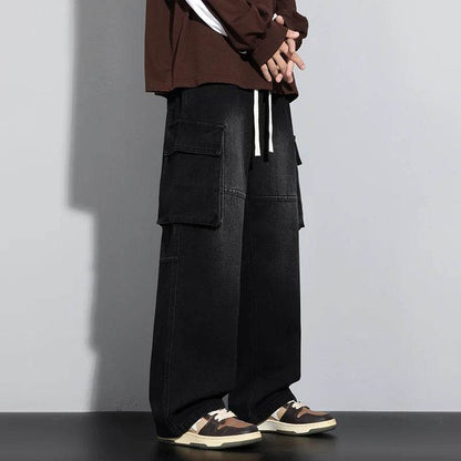 Men’s Wide Leg Jeans - Streetwear Cargo Pants with Big Pockets - Buy Center US