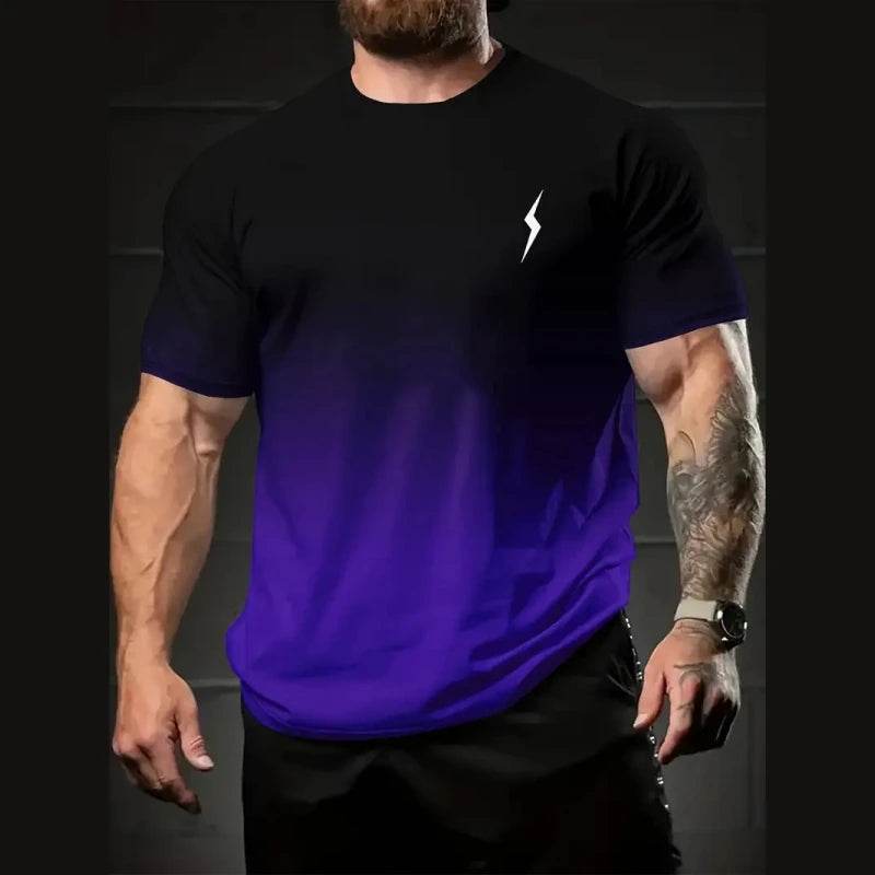 Gradient Men's Oversized T-Shirt - Lightning Print Casual Summer Top - Buy Center US
