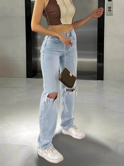 LEEYOVEE Women's Loose Knee-Piercing Jeans - Casual & Comfy Fit - Buy Center US