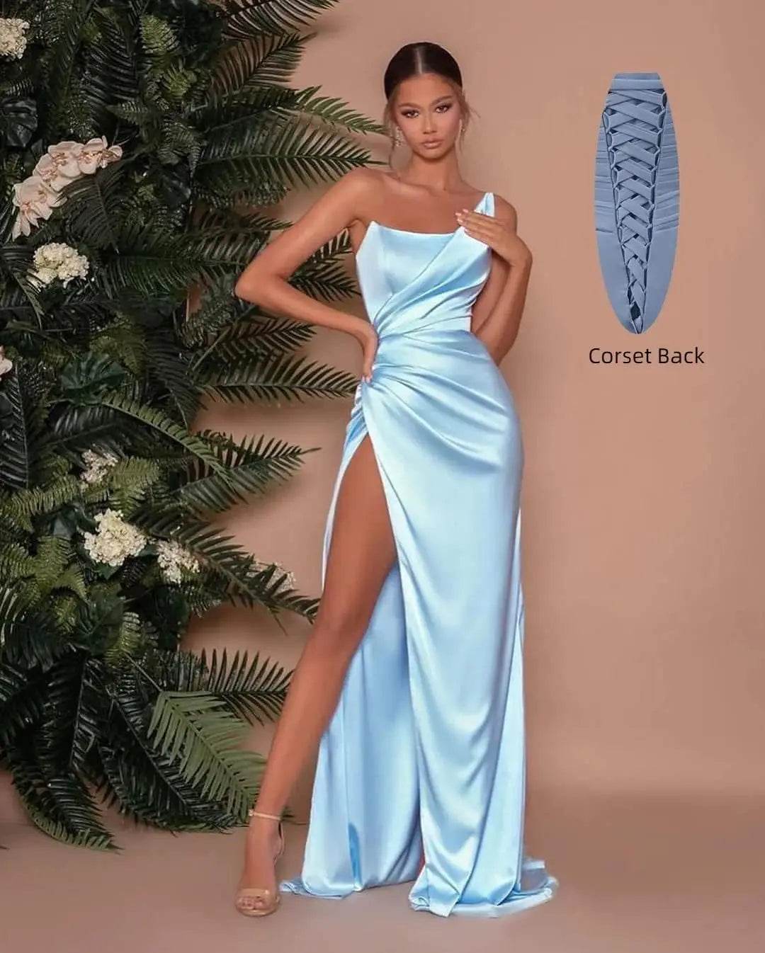 Elegant Gold One Shoulder Satin Prom Dress - Ruched & Backless - Buy Center US