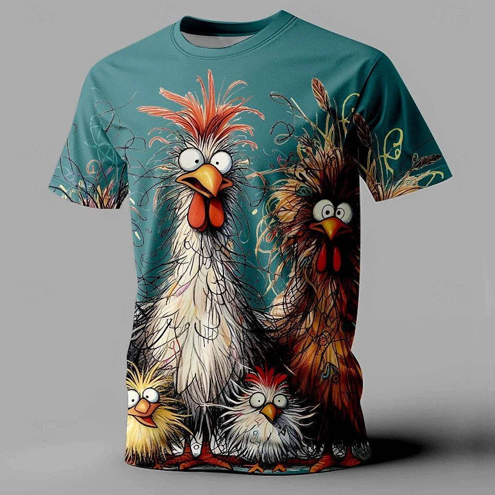 Funny Men's Oversized T-Shirt with Animal Chicken Print - Casual Summer Tee - Buy Center US