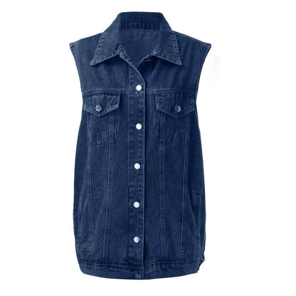 KLV Women's Vintage Oversized Denim Jacket - Casual Spring/Summer Wear - Buy Center US