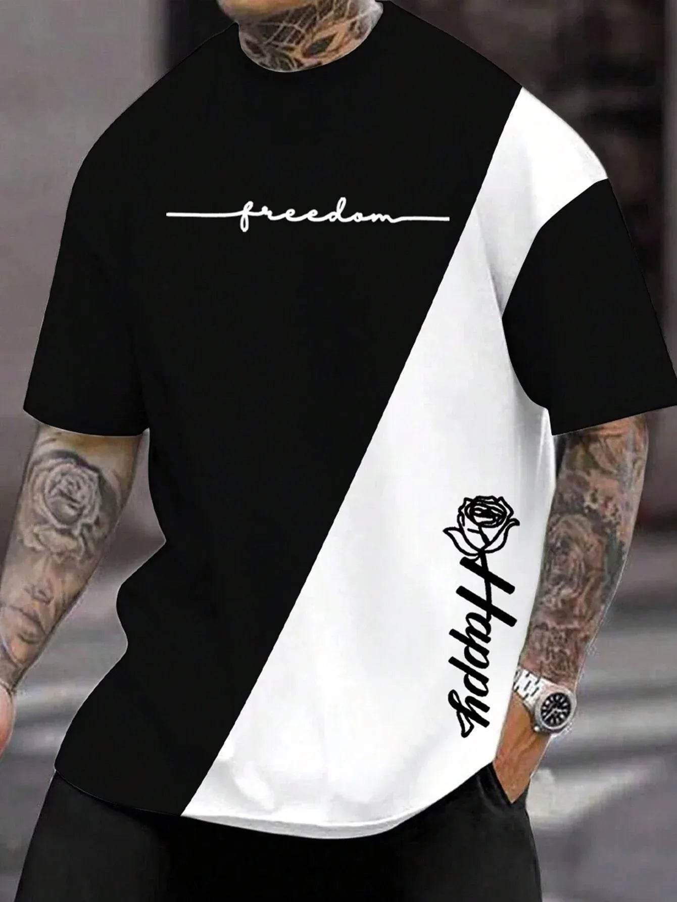 Casual 3D Printed T-Shirt for Men - Harajuku Letter & Flower Design - Buy Center US