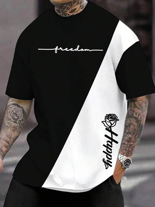 Casual 3D Printed T-Shirt for Men - Harajuku Letter & Flower Design - Buy Center US