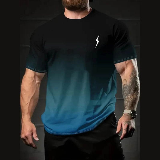 Gradient Men's Oversized T-Shirt - Lightning Print Casual Summer Top - Buy Center US