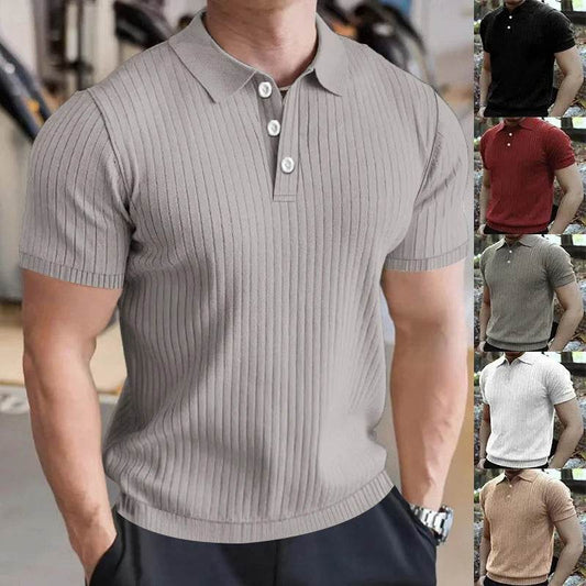 2025 Summer Men's Casual Polo Shirt - Short Sleeve Striped Knit Tee - Buy Center US