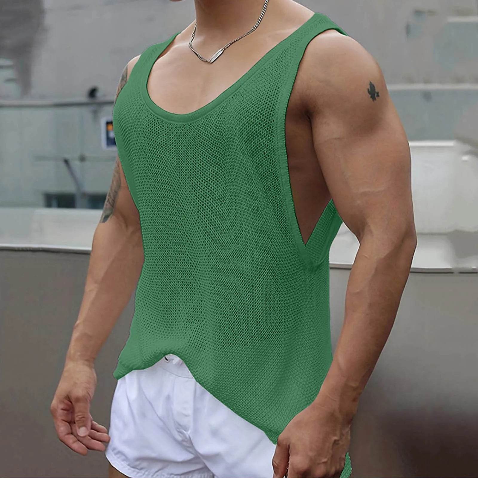 Men's Sleeveless Knitted Fitness Tank Top - Quick-Drying Summer Style - Buy Center US