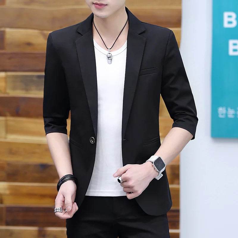 FAVOCENT Summer Silk Solid Color Blazer - 3/4 Sleeve Formal Suit for Men - Buy Center US