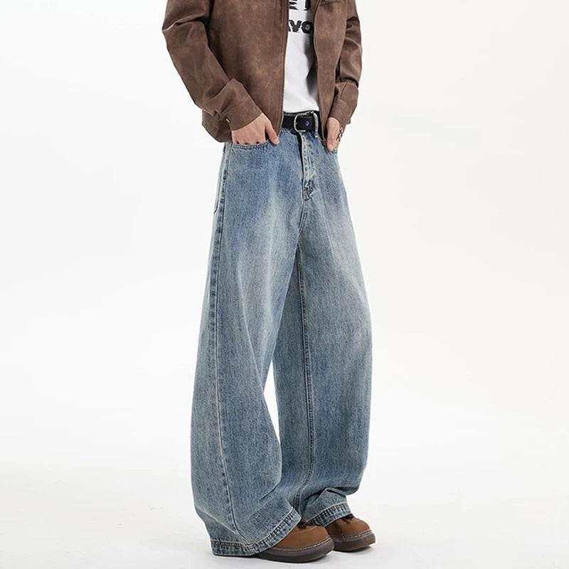 Classic Blue Washed Men's Denim Pants - Casual Loose Fit Trousers - Buy Center US