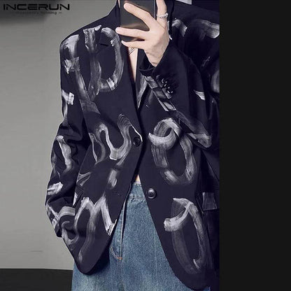 INCERUN Men's Casual Hand-Drawn Letter Design Blazer - Stylish Lapel Jacket - Buy Center US