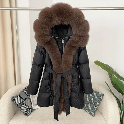 Women's Thick Warm Duck Down Coat - Hooded with Real Fox Fur - Buy Center US