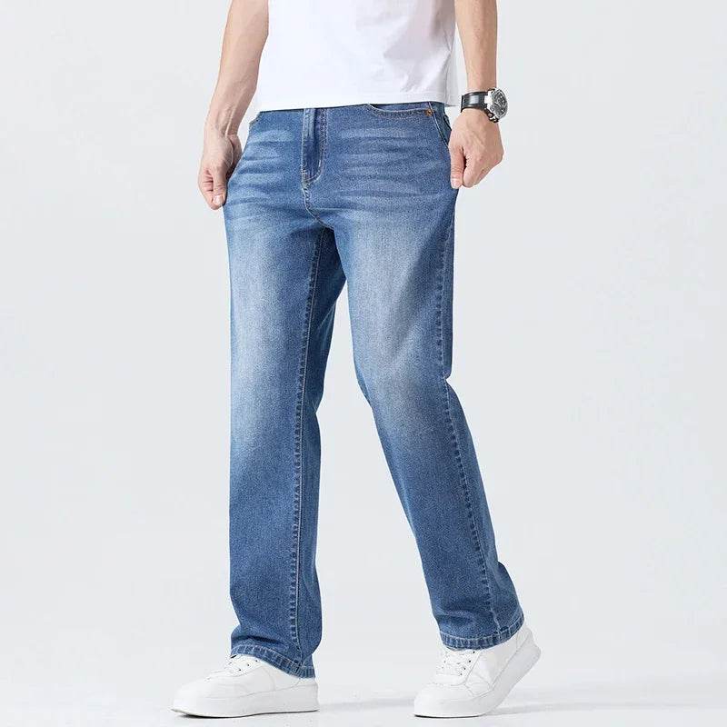 Lightweight Men's Casual Jeans - Breathable Solid Color Straight Fit - Buy Center US