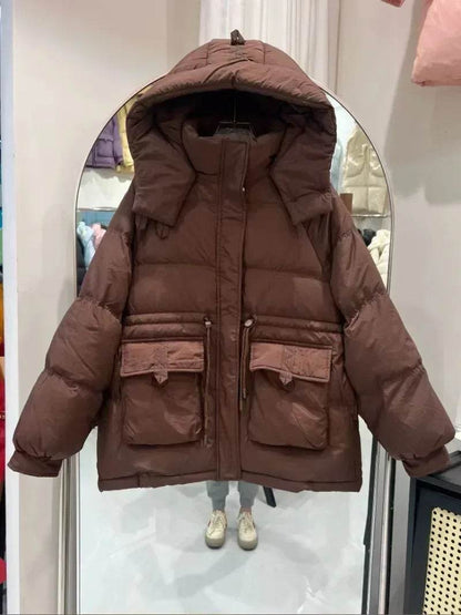 Women's Puffer Jacket - Warm Korean Style, White Duck Down Coat - Buy Center US