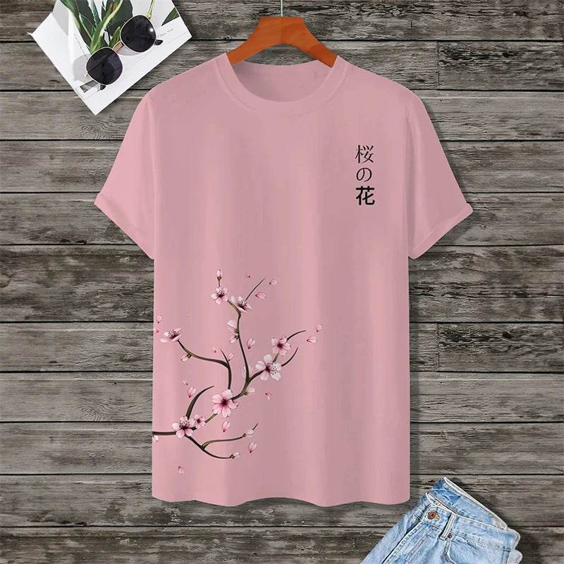 Men’s 3D Print Cherry Blossom Tree Tee - Casual Graphic Shirt for Summer - Buy Center US