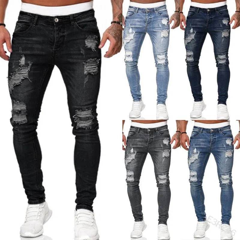 Men's Stretch Skinny Jeans - Grey Blue Black Hip Hop Denim Trousers - Buy Center US