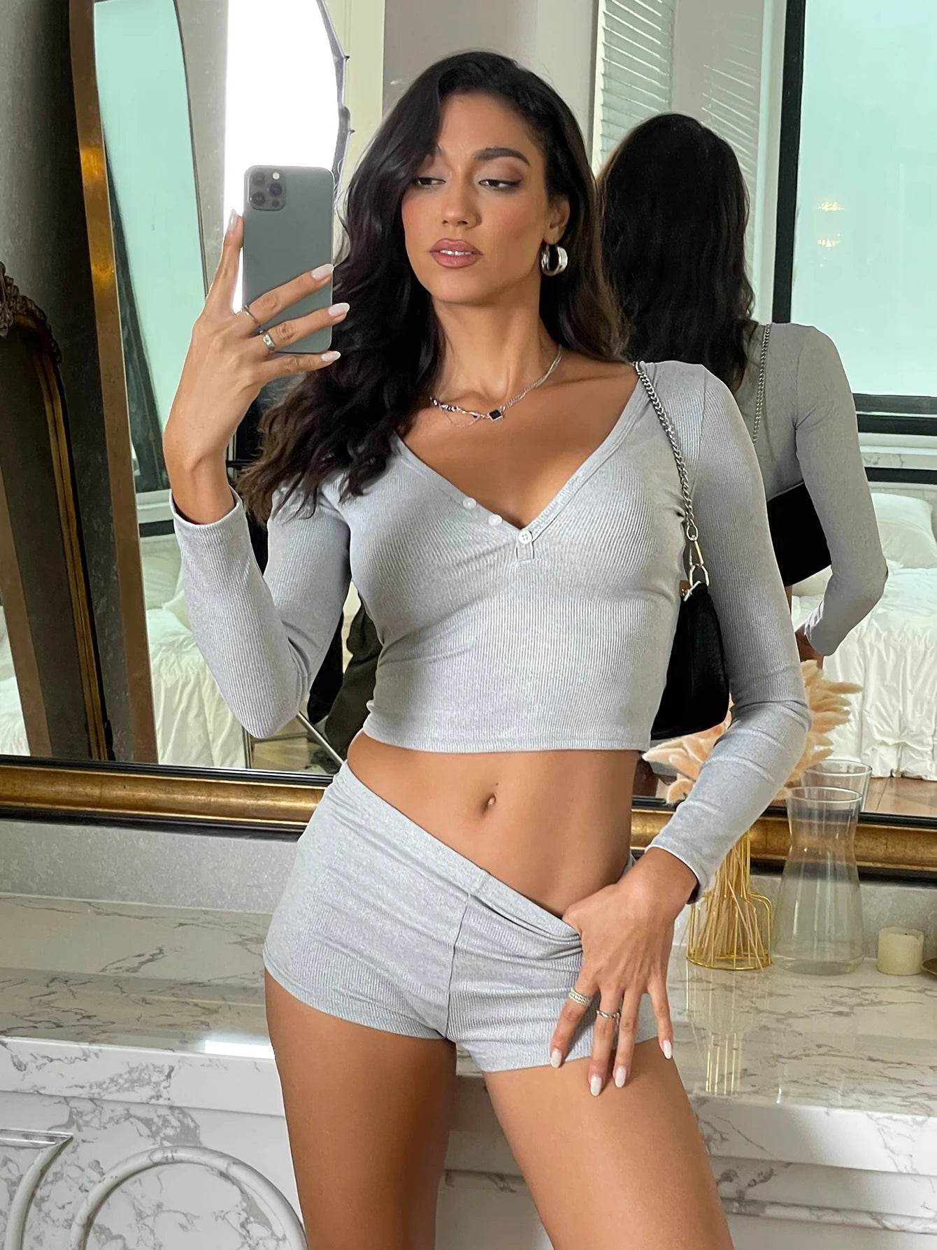 Dulzura 2024 Autumn Women’s Ribbed 2 Piece Set - Sexy Streetwear - Buy Center US