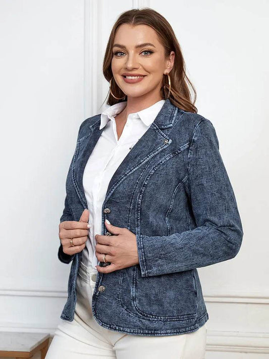 LIH HUA Women's Plus Size Denim Jacket - Loose Fit, Button Detail - Buy Center US