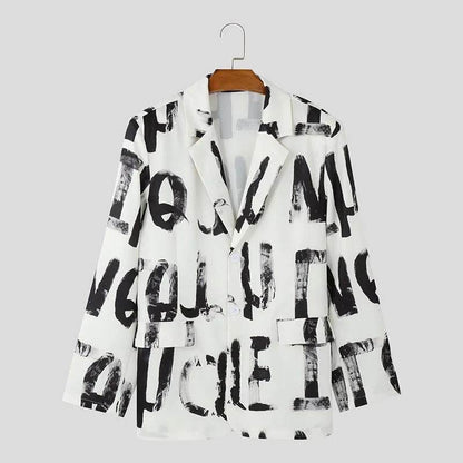INCERUN Men's Casual Hand-Drawn Letter Design Blazer - Stylish Lapel Jacket - Buy Center US