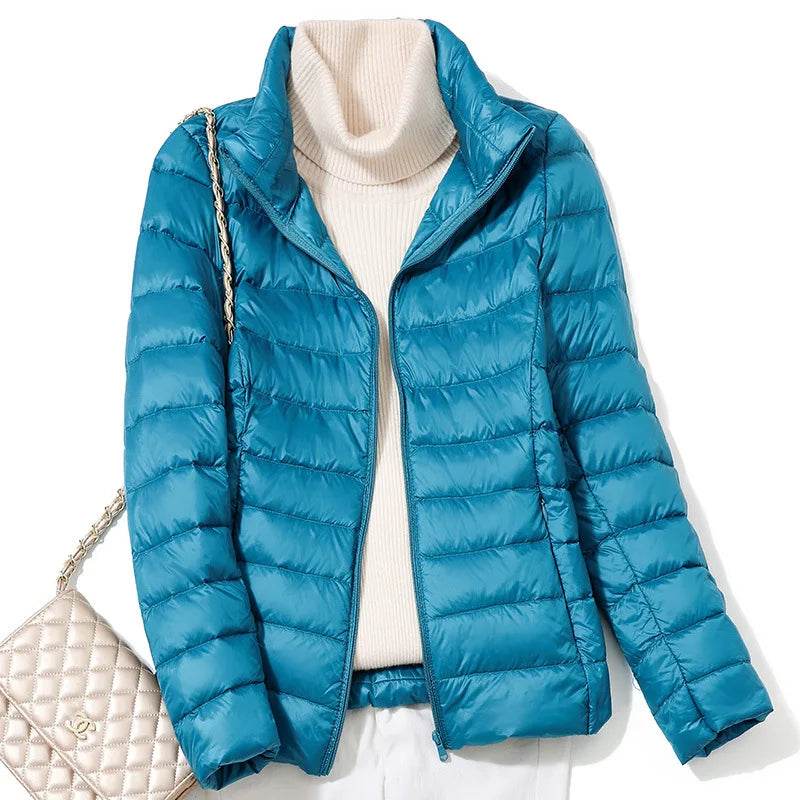 Women's Ultra Lightweight Puffer Jacket - Slim Fit White Duck Down - Buy Center US