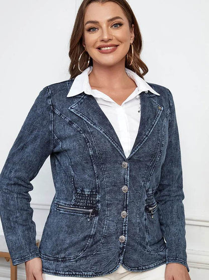 LIH HUA Women's Plus Size Denim Jacket - Loose Fit, Button Detail - Buy Center US