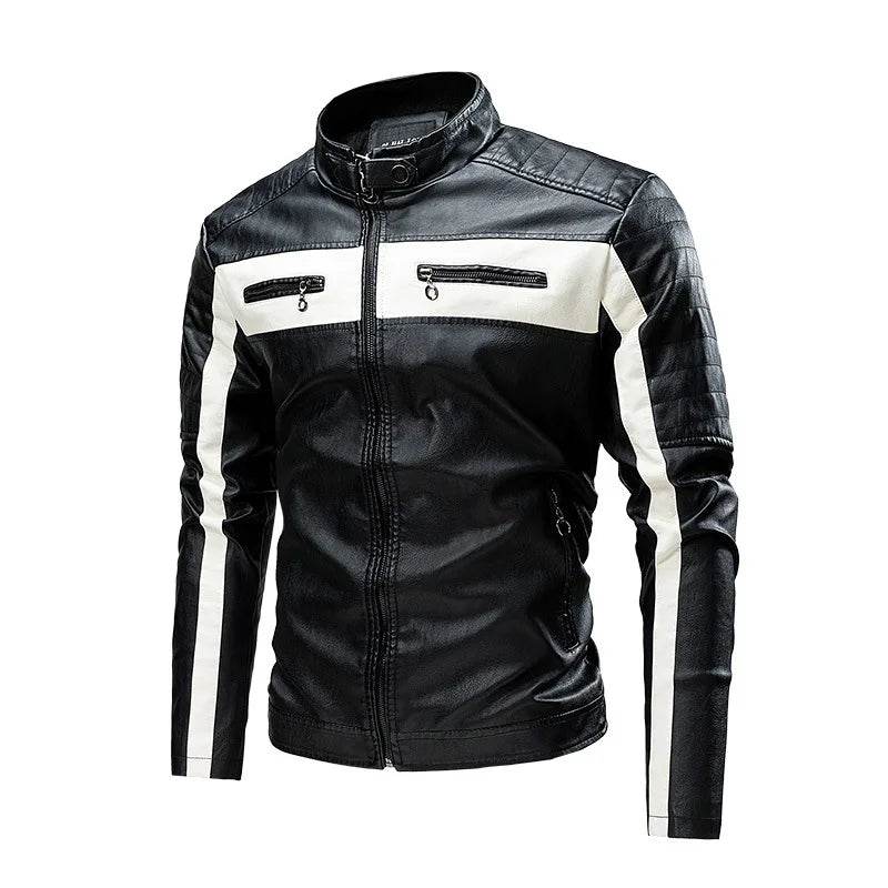 Btsukimi Men's Leather Motorcycle Jacket - Stylish Patchwork & Zipper Design - Buy Center US