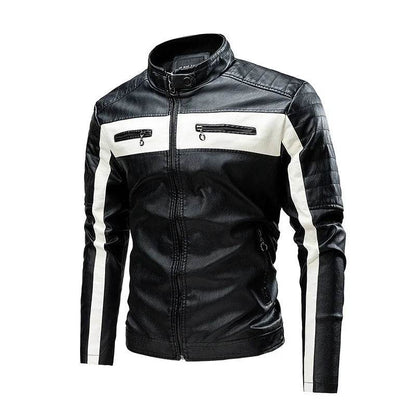 Btsukimi Men's Leather Motorcycle Jacket - Stylish Patchwork & Zipper Design - Buy Center US
