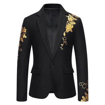 Stylish Men's Wedding Blazer - Black/White/Royal Blue Rose Print - Buy Center US